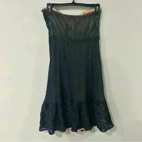 Tocca Sheer Strapless Cocktail Cotton Silk Mini Dress Black Lace Size 4 - Picture 3 of 5